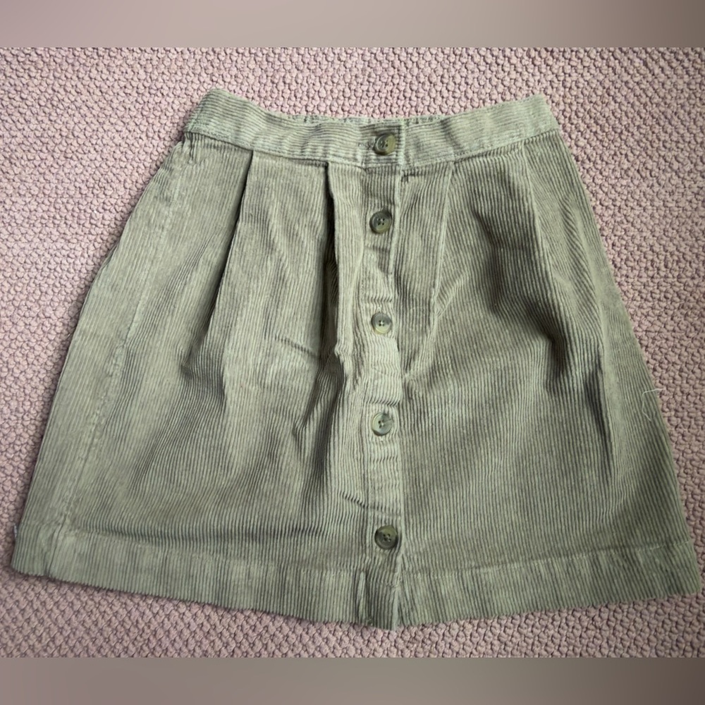 H&M Sage Corduroy A-Line Skirt